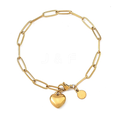 Heart & Flat Round 304 Stainless Steel Charm Bracelets SA-B005-03G-1