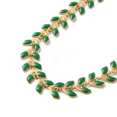 Enamel Ear of Wheat Link Chains Bracelet BJEW-P271-02G-07-1