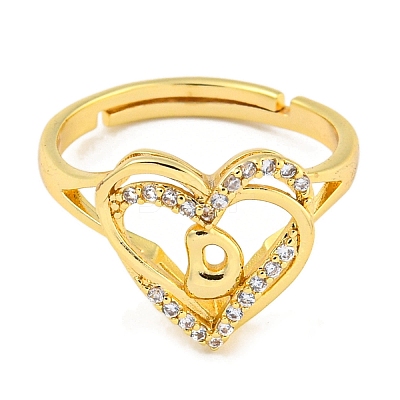 Heart with Letter Rack Plating Brass Micro Pave Clear Cubic Zirconia Adjustable Rings for Women RJEW-I105-01G-D-1