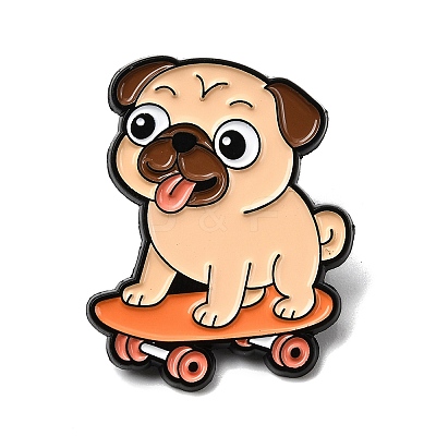 Pug with Skateboarding Enamel Pins JEWB-I055-04EB-08-1