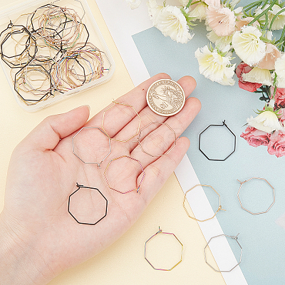 50Pcs 5 Colors Ion Plating(IP) 316 Stainless Steel Hoop Earrings Findings STAS-DC0003-93-1