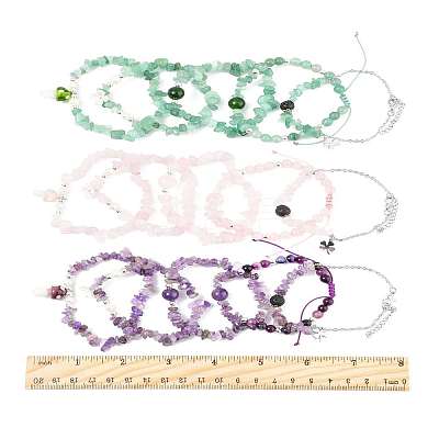 15Pcs 5 Style 3 Colors Natural Mixed Stone Beads Bracelets Sets BJEW-FS00018-1