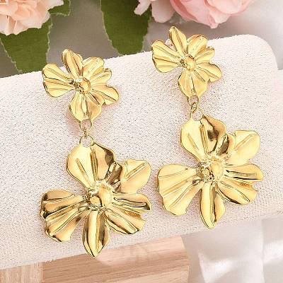 304 Stainless Steel Dangle Stud Earrings EJEW-D310-01G-1