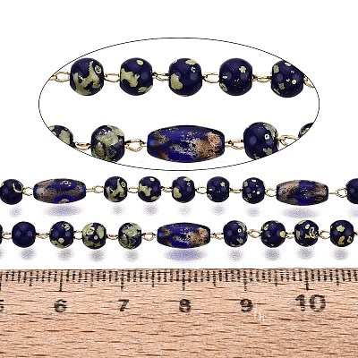 Picasso Style Handmade Brass & Glass Beaded Link Chains CHC-Q021-07A-G-1