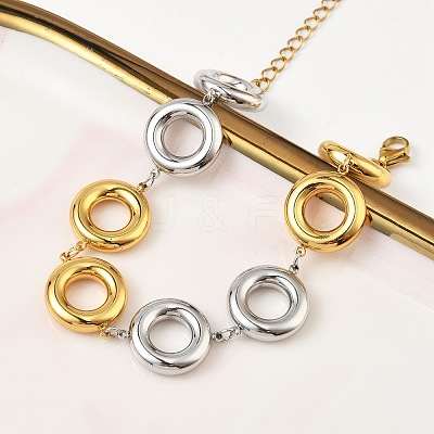 Two Tone 304 Stainless Steel Dual-Tone Orbit Chain Bracelets for Women BJEW-A169-14GP-1