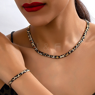 Alloy Leopard Print Snake Chain Necklaces & Bracelets Sets FS-WGE503A-01-1