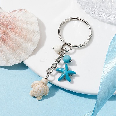 Turtle & Starfish Synthetic Turquoise Pendant Keychains KEYC-JKC00628-02-1