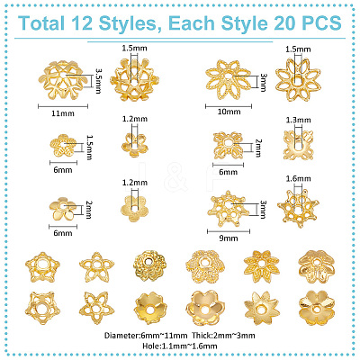 240Pcs 12 Styles Alloy Beads Caps FIND-UN0015-69-1