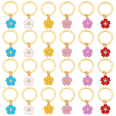 24Pcs 6 Colors Alloy Enamel Flower Keychain KEYC-NB00013-1