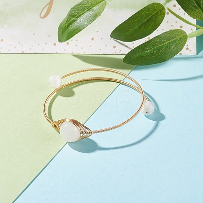 Natural Selenite Round Beaded Bangle BJEW-JB07816-05-1