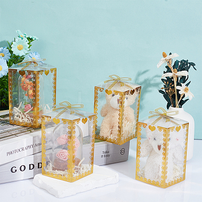 Folding Heart Print Transparent PVC Gift Packing Boxes CON-WH0085-192B-01-1