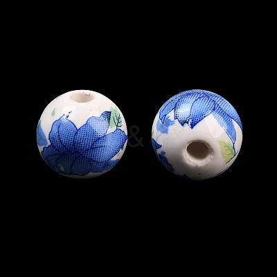 Floral Printed Porcelain Beads PORC-Q199-12mm-19-1