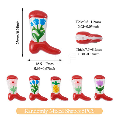 5Pcs Boot Baking Paint Glass Enamel  Beads LAMP-TADJ0001-08-1