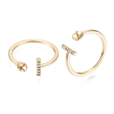 Brass Micro Clear Cubic Zirconia Cuff Finger Rings Setting KK-T056-52G-NF-1