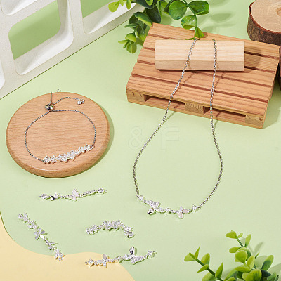 4Pcs 4 Styles Brass Pave Clear Cubic Zirconia Flower Butterfly Connector Charms KK-TA0008-72S-1