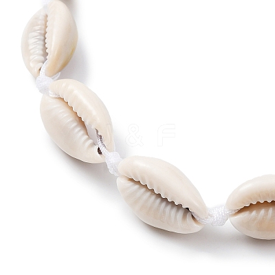 Natural Shell Braided Bead Anklet with Synthetic Turquoise Beads AJEW-AN00561-03-1