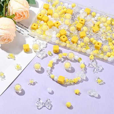 250Pcs 15 Style Yellow Acrylic Beads Set OACR-CJ0001-70-1