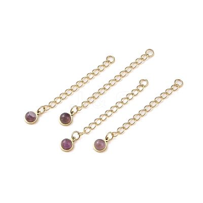 Ion Plating(IP) 316 Surgical Stainless Steel Curb Chain Extender with Natural Amethyst Round Charm High Polished STAS-A097-01G-16-1