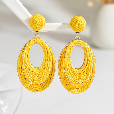 Oval Raffia Dangle Stud Earrings FS-WG8712C-09-1