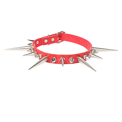 Gothic Style Alloy Spiked Rivet Imitation Leather Choker Necklaces FS-WGF47C0-02-1