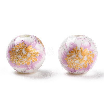 Floral Printed Porcelain Beads X-PORC-Q199-8mm-02-1