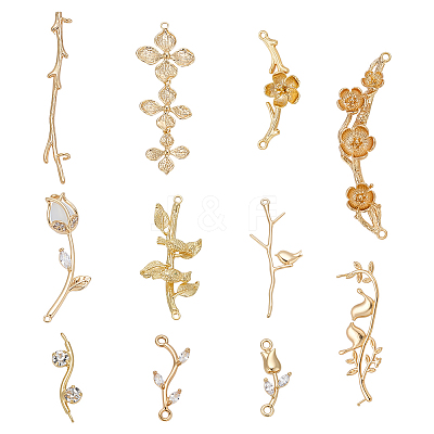11Pcs 11 Styles Brass Connector Charms KK-ME0001-77-1