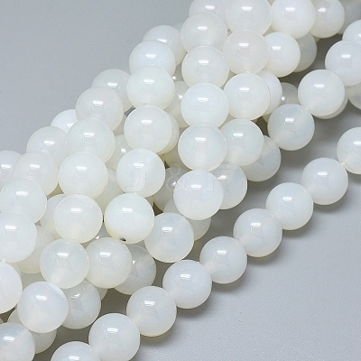 Natural White Agate Beads Strands G-D0005-27-12mm-1