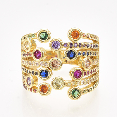 Brass Micro Pave Cubic Zirconia Cuff Rings RJEW-S044-047-1