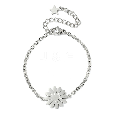 304 Stainless Steel Daisy Link Bracelets BJEW-F500-01P-1
