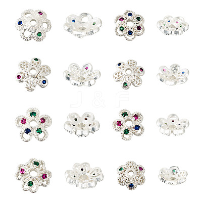16Pcs 8 Styles Brass Micro Pave Cubic Zirconia Bead Caps ZIRC-TA0001-23S-1