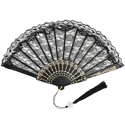 1Pc Plastic & Cloth Fans AJEW-SP0003-76-1