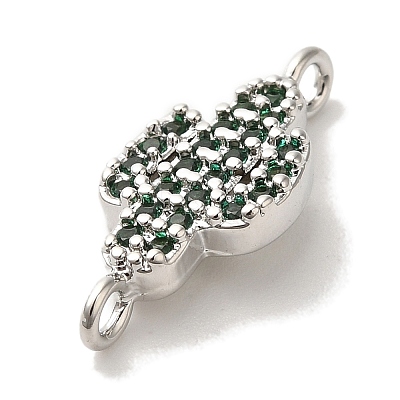 Rack Plating Brass Micro Pave Green Cubic Zirconia Cactus Connector Links KK-U027-01P-1