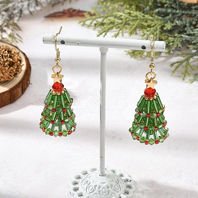 Christmas Brass with Glass Seed Beads Dangle Earrings EJEW-MZ00823-1