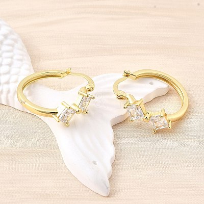 Rhombus Brass Micro Pave Clear Cubic Zirconia Hoop Earrings EJEW-Z121-07G-1