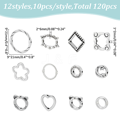 120Pcs 12 Styles Alloy Bead Frame FIND-WR0012-44-1