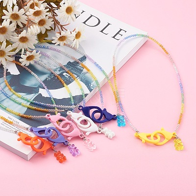 Rainbow Personalized Electroplate Glass Beaded Necklaces NJEW-JN03410-1