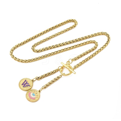 Ion Plating(IP) 304 Stainless Steel Purple Enamel Letter & Eye Pendant Wheat Chain Necklaces STAS-Z102-01G-W-1