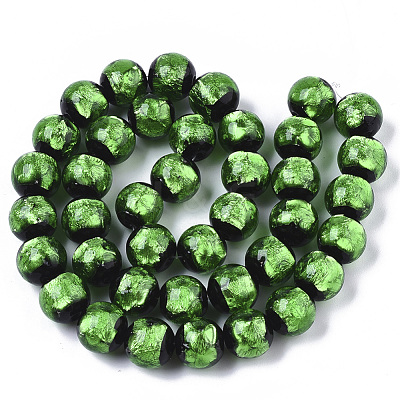 Handmade Silver Foil Lampwork Beads Strands FOIL-T003-002F-1