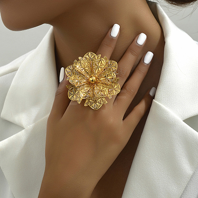 Luxurious Iron Hollow Flower Cuff Ring for Women's Wedding Party Accessories VZ5579-1