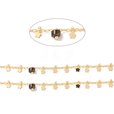 Natural Tiger Eye Column Beaded Chains CHC-K012-02G-06-1