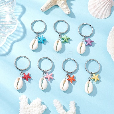 Synthetical Turquoise & Natural Mixed Cowrie Shell Keychains KEYC-JKC01344-1