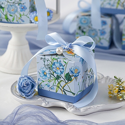 Flower Printed Paper Candy Gift Packaging Boxes with Ribbon LS-PW-WG9702E-04-1