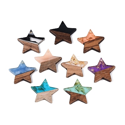 Opaque & Transparent Resin & Walnut Wood Pendants RESI-N053-31-1