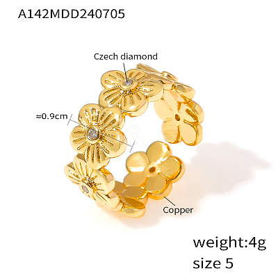 304 Stainless Steel Micro Pave Clear Cubic Zirconia Cuff Rings FS-WG15C0E-02-1