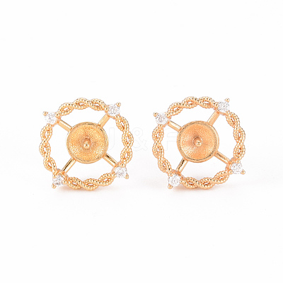 Brass Micro Pave Clear Cubic Zirconia Stud Earrings Findings KK-T062-122G-NF-1