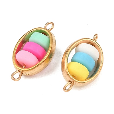 CCB Plastic Frame with Polymer Clay Beads Oval Links Connector Charms KK-D103-01G-1