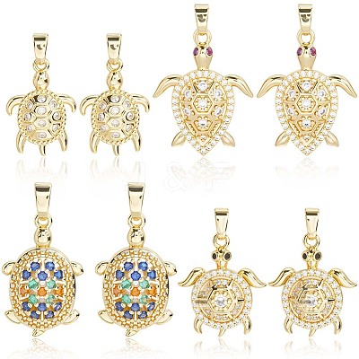 8Pcs 4 Styles Brass Micro Pave Cubic Zirconia Pendants KK-BBC0019-64-1