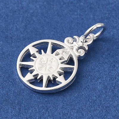 925 Sterling Silver Pave Clear Cubic Zirconia Compass Charms STER-K180-02S-1