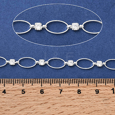 Handmade Brass Pave Clear Cubic Zirconia Oval Link Chains CHC-G027-02S-1