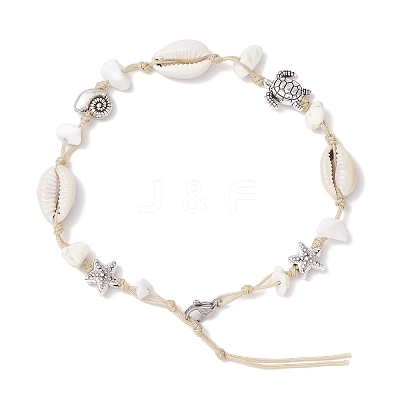 Beach Starfish Turtle Synthetic Magnesite & Natural Cowrie Shell Beaded Anklets AJEW-AN00687-03-1